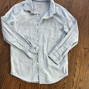 Cat & Jack Light Blue Button Down dinosaur Shirt for Kids